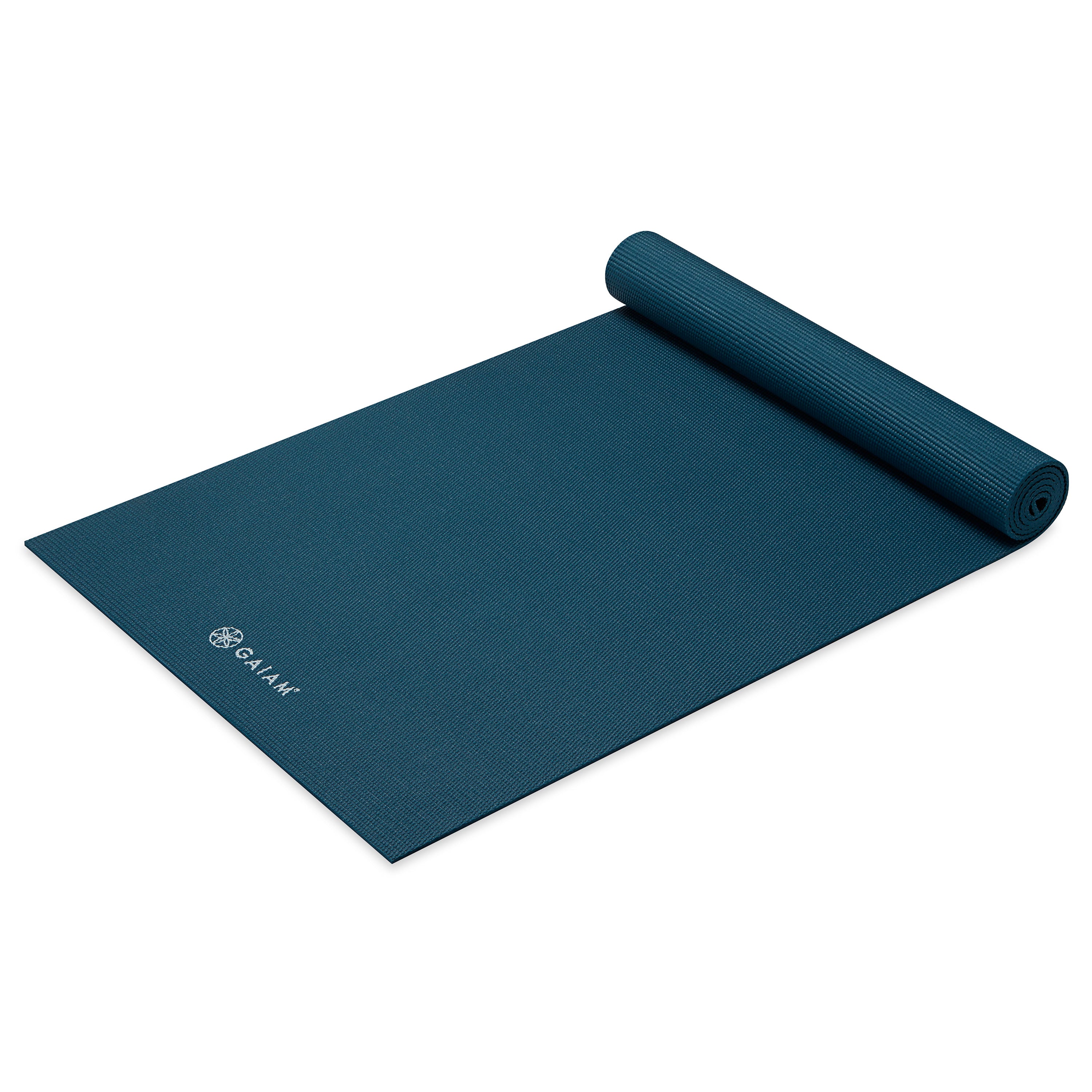 Gaiam Solid Color Yoga Mat Marine top rolled angle